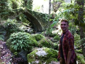 Ancient stone bridge in Pelion and your guide, Adam